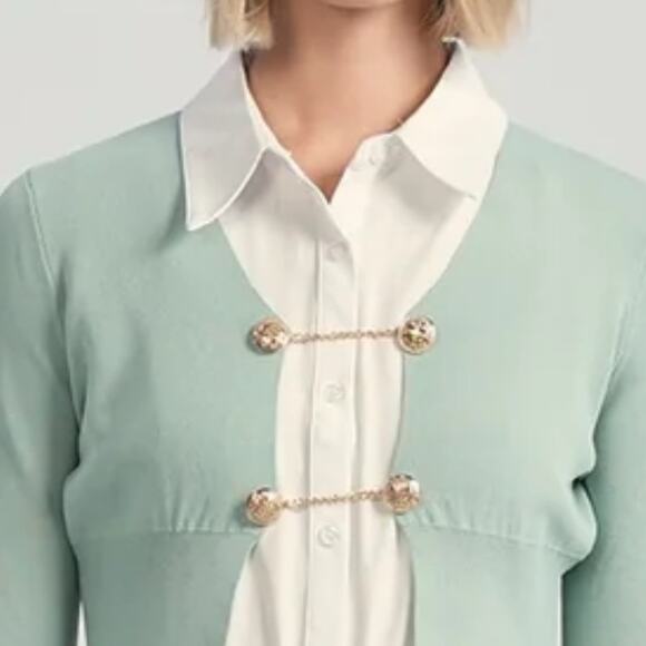Aleeza Paris Mint Green Cardigan with Gold Chain Detail NWT XL - Picture 1 of 5